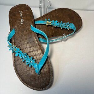 Coral Bay Teal Flip Flop Sandals With Flowers
